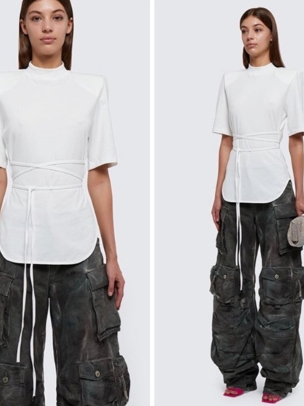 The Attico White Short-Sleeve Tie-Waist Top